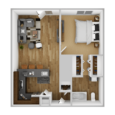 Floor plan for 1 bed, 1 bath, 650 sqft